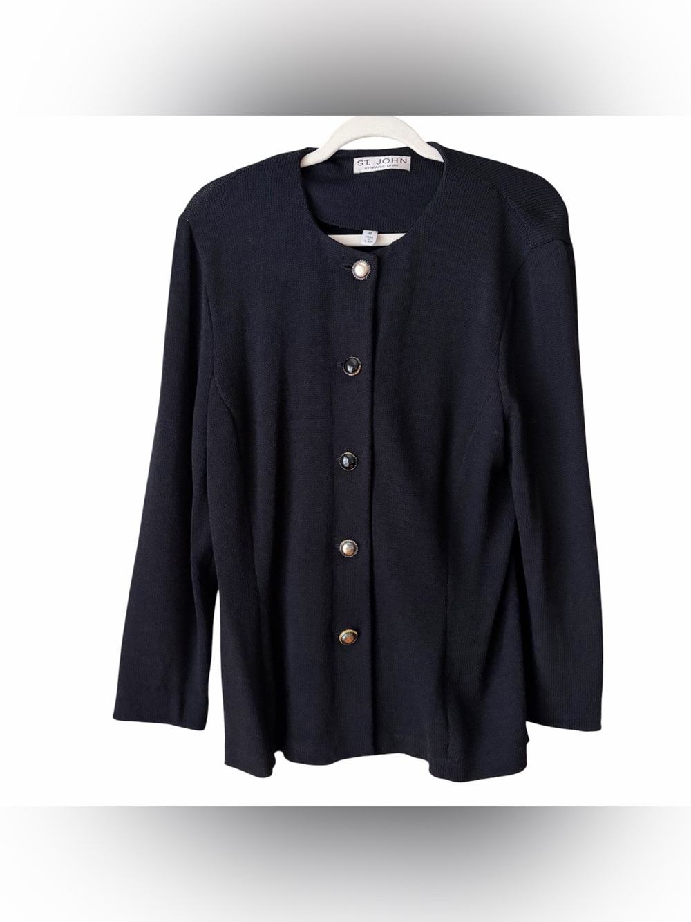 St. John | Cardigan Sweater Knit Top Button Front Quiet Luxury Black Size 10